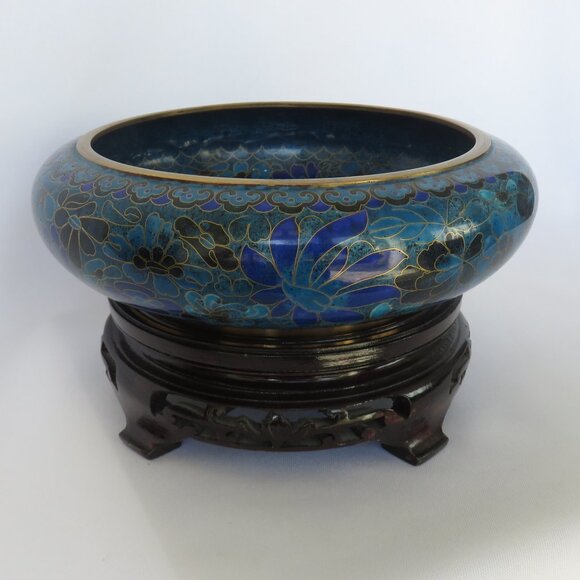 Jingfa Cloisonne Blue and Gold Floral Bowl and Stand Vintage Chinese........325 - Picture 4 of 10